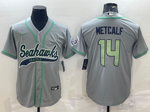 Men's Seattle Seahawks #14 DK Metcalf Gray With Patch Cool Base Stitched Baseball Jersey